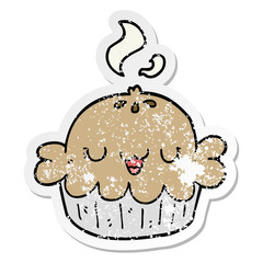 distressed sticker of a cute cartoon pie