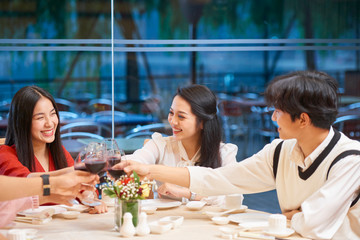 Happy people toasting with wine glasses
