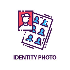 Original flat vector logo with identity photos for documents. Creative emblem in line style