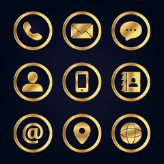 Golden business contact icons set