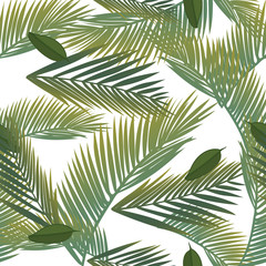 Fototapeta na wymiar Vector seamless pattern with and tropical leaves. Exotic botanical background design for cosmetics, spa, textile, hawaiian shirt. Best as wrapping paper, wallpaper
