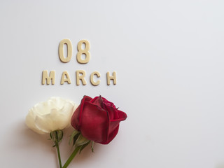 March 8th, save the date  calendar for International Women's Day, march 8, decorated with rose flower