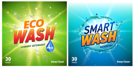 detergent packaging concept design showing eco friendly cleaning and washing. Detergent package with eco logo.