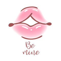 Greeting card. Happy Valentine s day. Women s Lips. Vector.