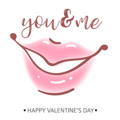 Greeting card. Happy Valentine s day. Women s Lips. Vector.