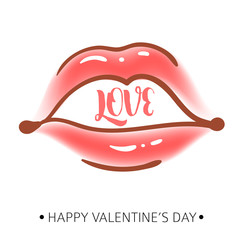Greeting card. Happy Valentine s day. Women s Lips. Vector.