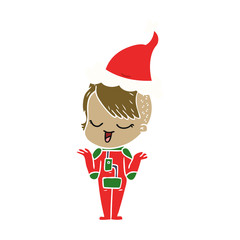 happy flat color illustration of a girl in space suit wearing santa hat