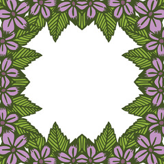 Vector illustration frame purple flower blooms hand drawn