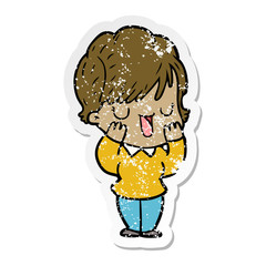 distressed sticker of a cartoon woman talking