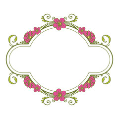 Vector illustration design frame pink flowers that have green leaves hand drawn
