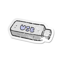retro distressed sticker of a cartoon USB stick