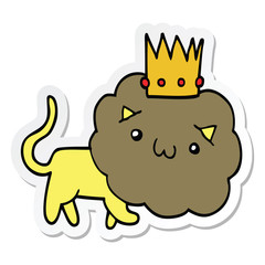 sticker of a cartoon lion with crown