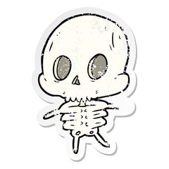 distressed sticker of a cartoon skeleton