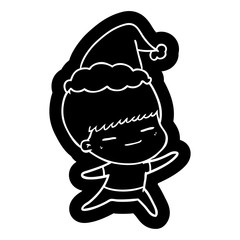 cartoon icon of a smug boy wearing santa hat