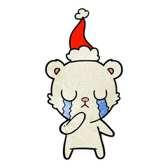 crying polar bear textured cartoon of a wearing santa hat