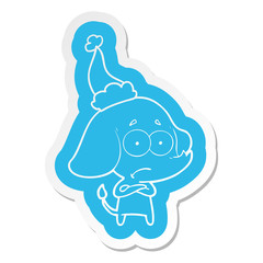 cartoon  sticker of a unsure elephant wearing santa hat