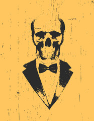 Portrait of Skull in suit. Hand drawn illustration. Vector