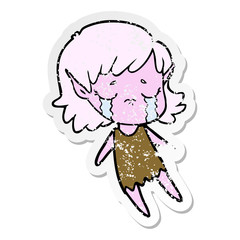 distressed sticker of a cartoon crying elf girl