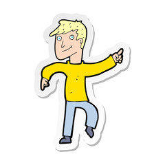 sticker of a cartoon happy man pointing