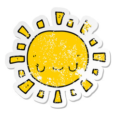 distressed sticker of a cartoon sun