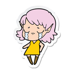 sticker of a crying cartoon elf girl