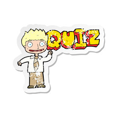 retro distressed sticker of a quiz sign cartoon