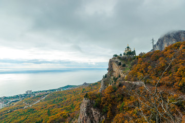 Fototapeta na wymiar View of the beautiful Church of the Resurrection of Christ in Foros, Crimea Russia