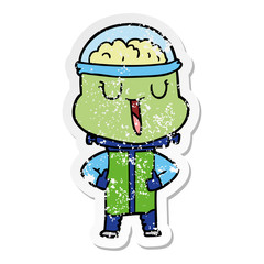 distressed sticker of a happy cartoon robot