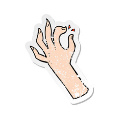 retro distressed sticker of a cartoon hand symbol