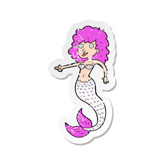retro distressed sticker of a cartoon pink mermaid