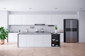  Modern Contemporary white kitchen room interior .3drender