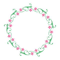 Vector illustration leaf floral frame circular hand drawn