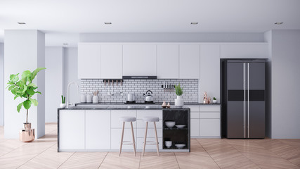 Modern Contemporary white kitchen room interior .3drender