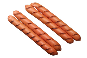 boiled sausages isolated on white background. top view