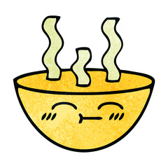retro grunge texture cartoon bowl of hot soup
