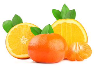 Tangerine and oranges isolated on white
