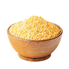 Millet in a wooden bowl isolated on white