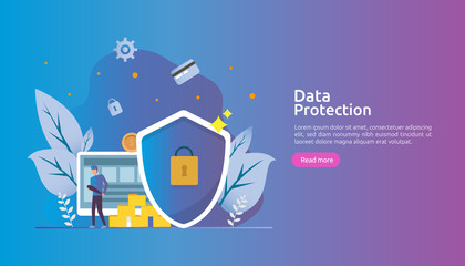 Safety and confidential data protection. VPN internet network security. Traffic encryption personal privacy concept with people character. web landing page, banner, presentation, social, print media