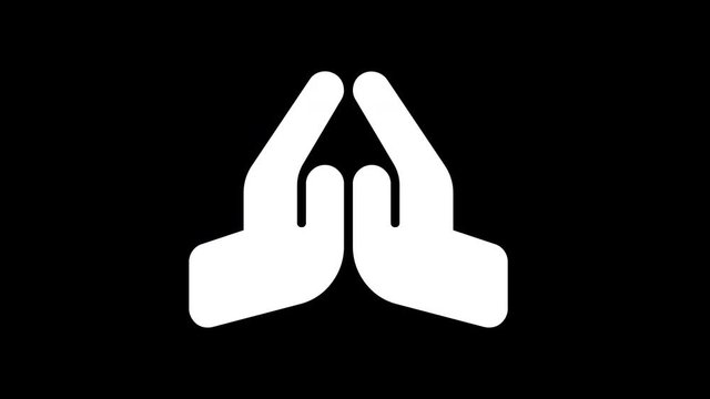 From the Glitch effect arises praying hands symbol. Then the TV turns off. Alpha channel Premultiplied - Matted with color black