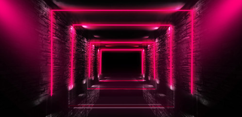 Abstract arch, tunnel, corridor, neon light, rays. 3d illustration