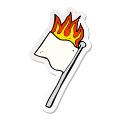 sticker of a cartoon burning white flag