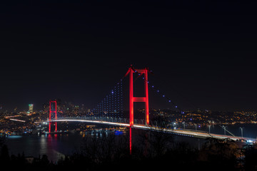 Fatih Sultan Mehmet Bridge (also called the Second Bosphorus Bridge) over the Bosphorus strait in Istanbul, Turkey. Built in 1988 and connecting Europe and Asia