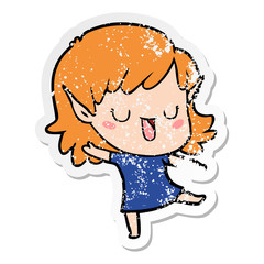 distressed sticker of a cartoon elf girl