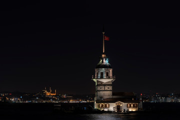 Naklejka premium Maiden's Tower and istanbul night (KIZ KULESI – SALACAK-USKUDAR)