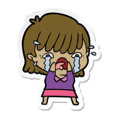 sticker of a cartoon girl crying