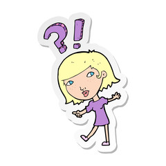 sticker of a cartoon woman asking question
