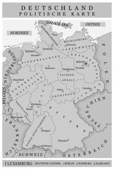 Germany political map black-white in Germany