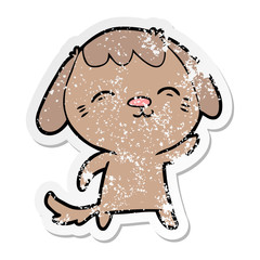 distressed sticker of a happy cartoon dog