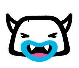 graffiti monster icon with horns over white