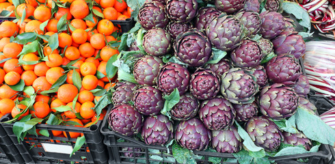 clementines and green artichokes for sale
